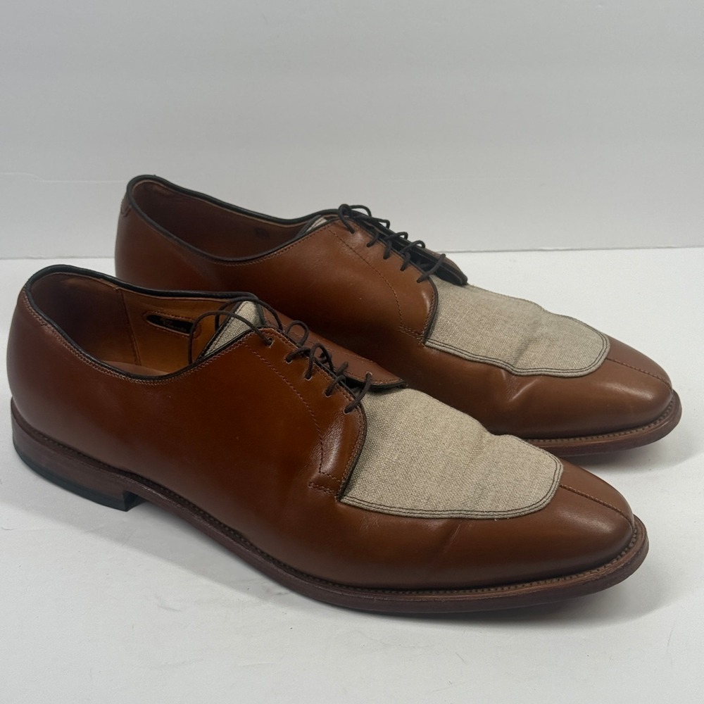 Allen Edmonds Ramsey Oxford Lace Up Brown Leather Linen Comfort Size 14